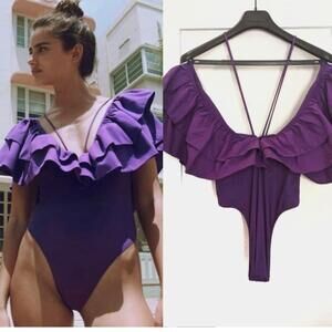 NWT Zara | Ruffle high cut one-piece swimsuit in purple